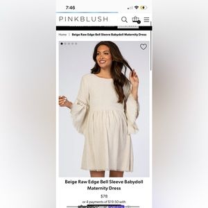 Pinkblush Beige Raw Edge Bell Sleeve Babydoll Maternity Dress